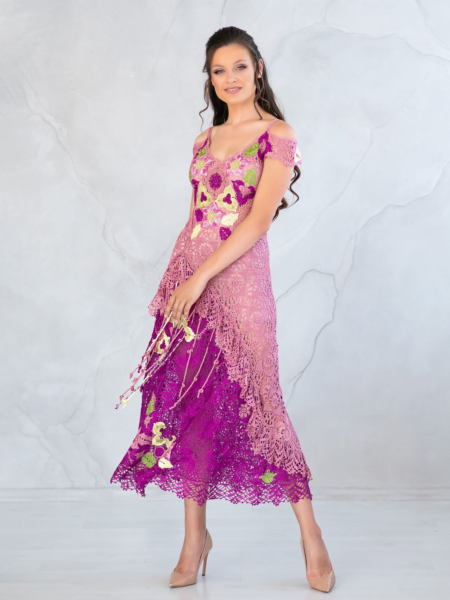 Сукня "ANGELIKA" (фуксія) - ручна робота з італійської віскози, мереживо, А-силует, розмір M - лише один екземпляр