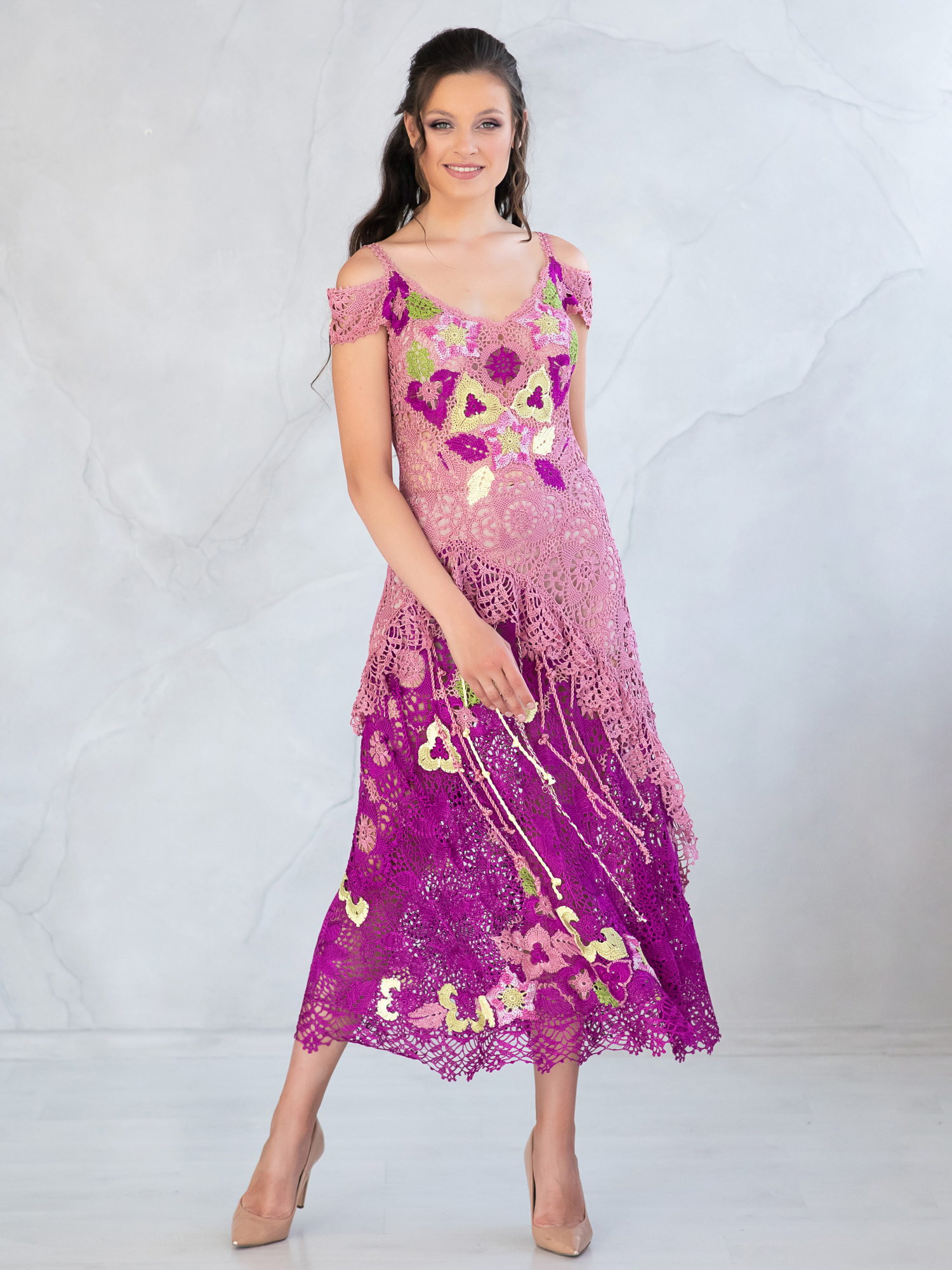 Сукня "ANGELIKA" (фуксія) - ручна робота з італійської віскози, мереживо, А-силует, розмір M - лише один екземпляр