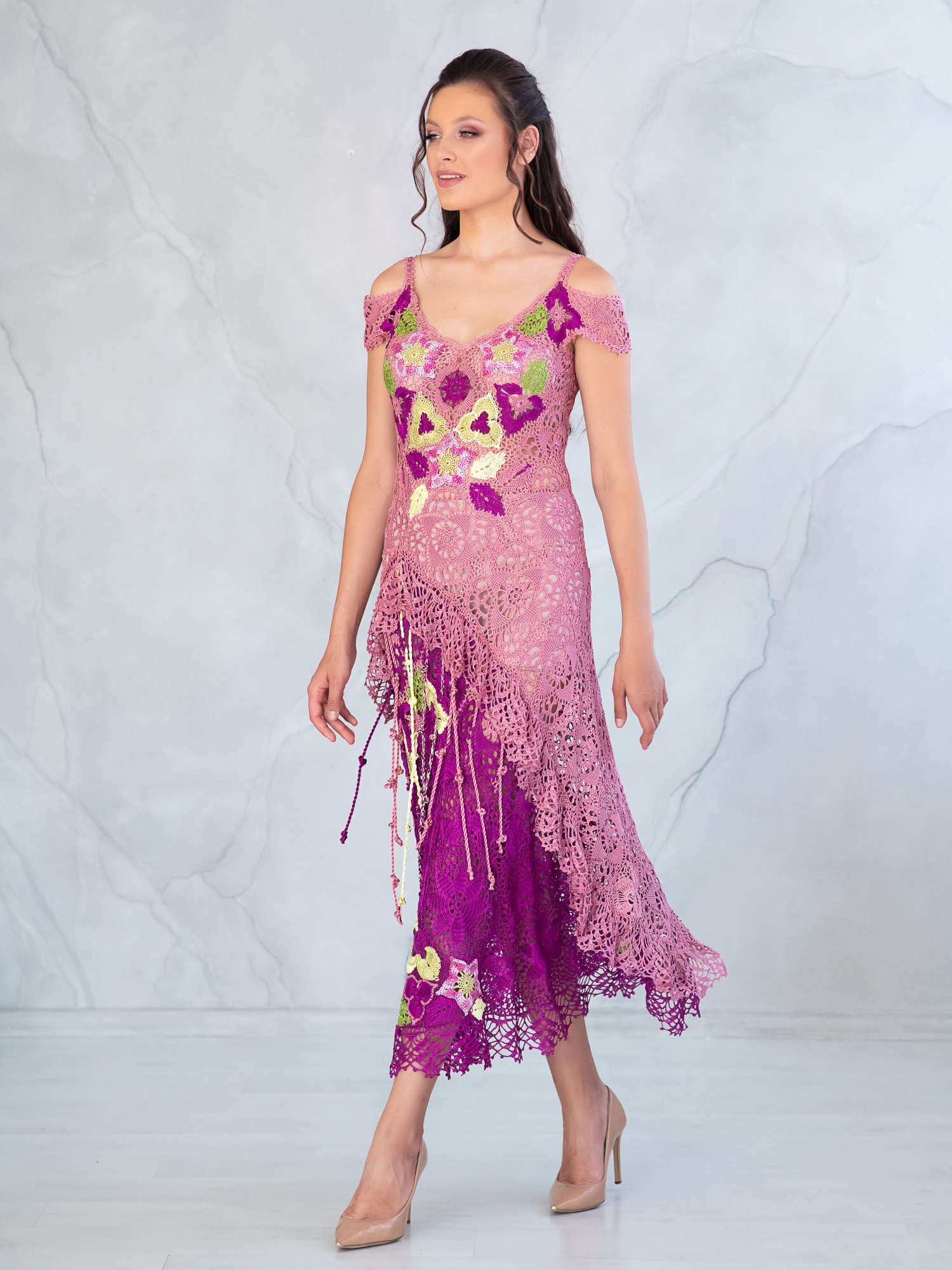 Сукня "ANGELIKA" (фуксія) - ручна робота з італійської віскози, мереживо, А-силует, розмір M - лише один екземпляр