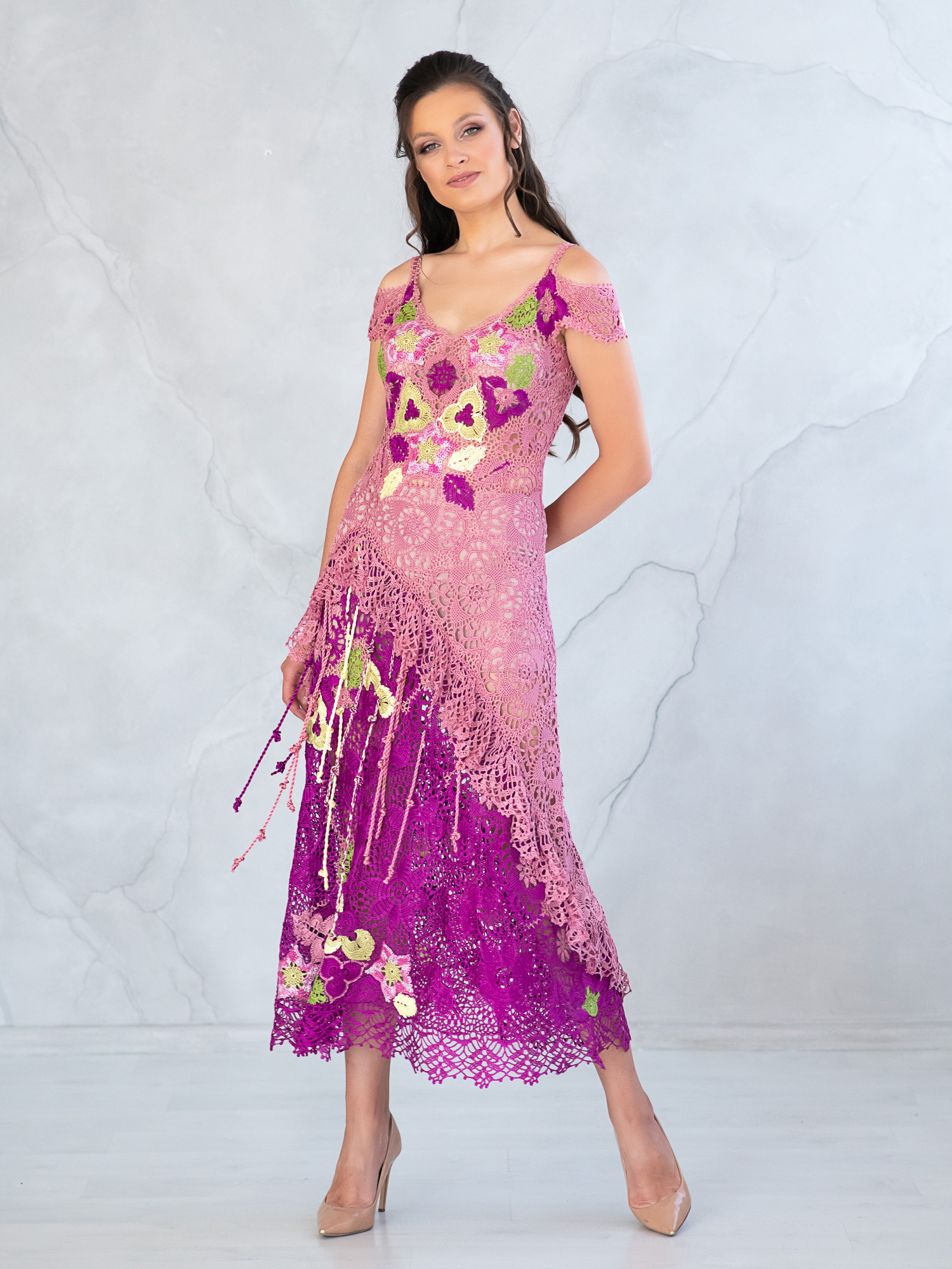 Сукня "ANGELIKA" (фуксія) - ручна робота з італійської віскози, мереживо, А-силует, розмір M - лише один екземпляр