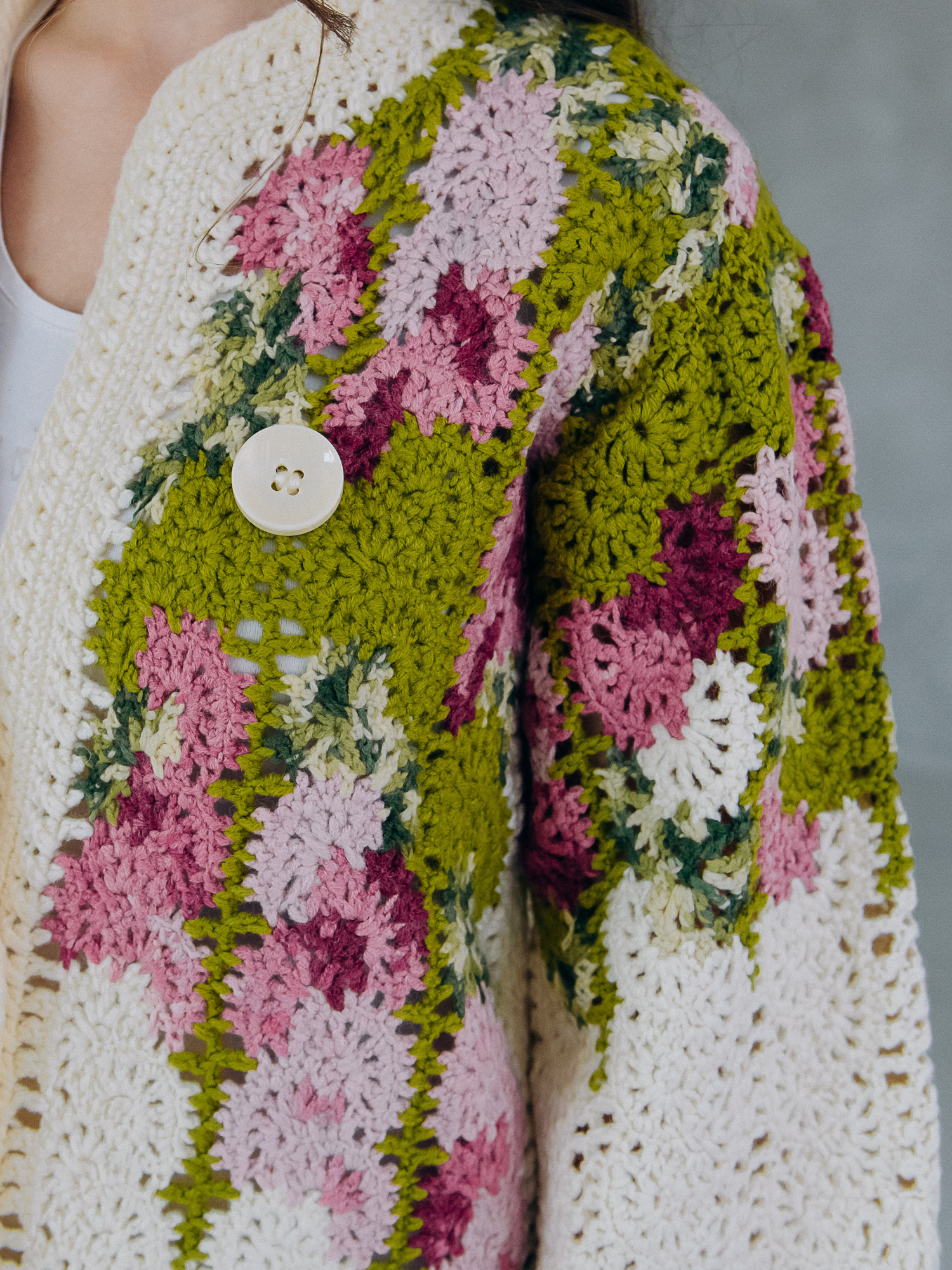 Пальто “SPRING” – oversize ручна робота, айворі/фуксія, M/L