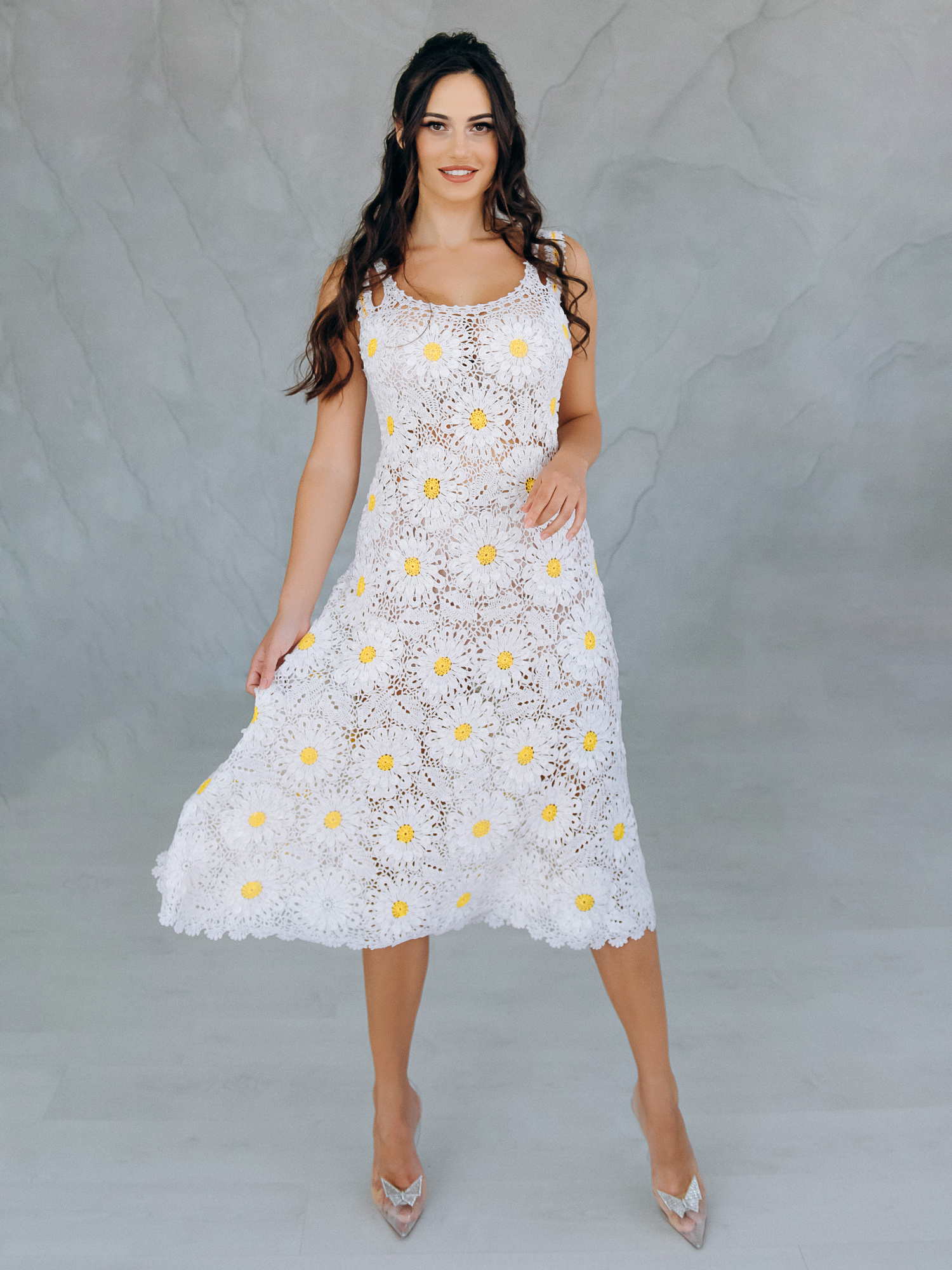 Біла в’язана сукня “DAISY” – ручна робота, розмір XL
