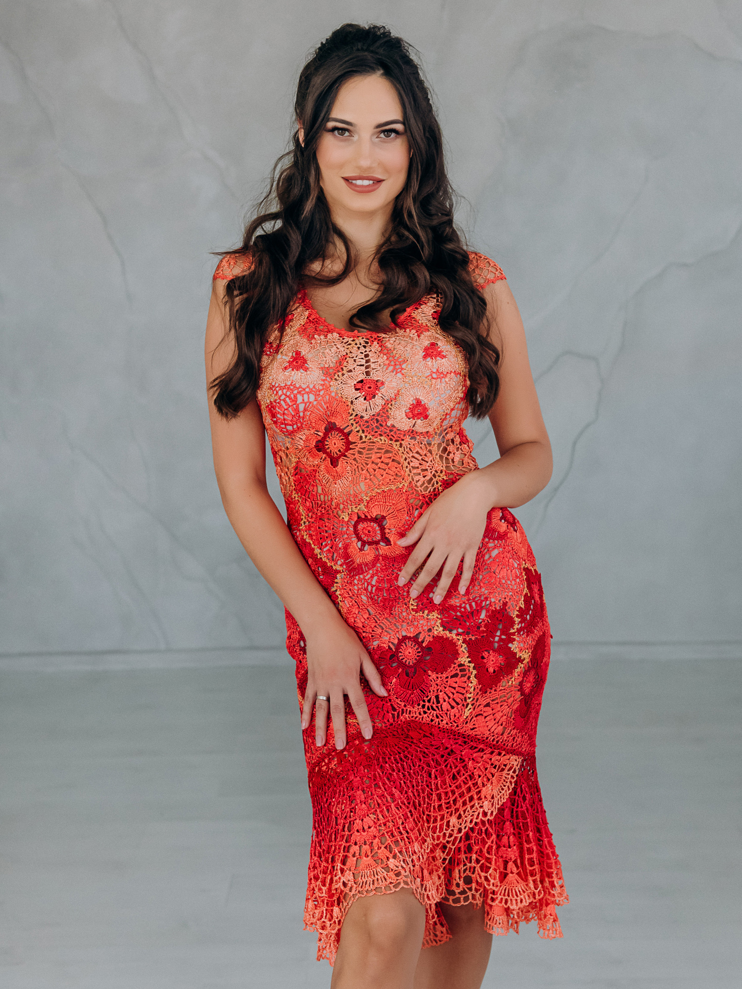 Сукня “Martinica” – коралово-червона сукня гачком, італійська віскоза