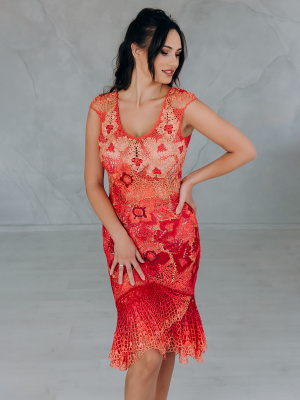 Сукня “Martinica” – коралово-червона сукня гачком, італійська віскоза