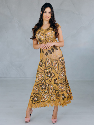 Сукня Zahara – коричнева мереживна сукня ручної роботи з віскози, розмір L/XL