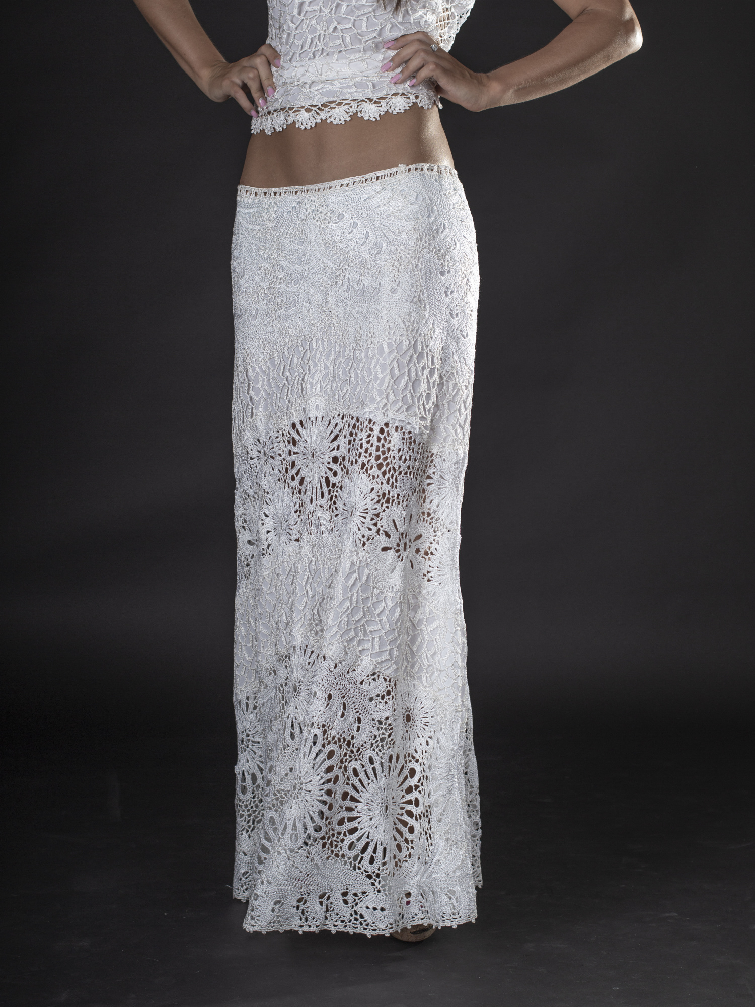 Спідниця “QUINCY” – біле мереживо, ручна робота, італійська віскоза