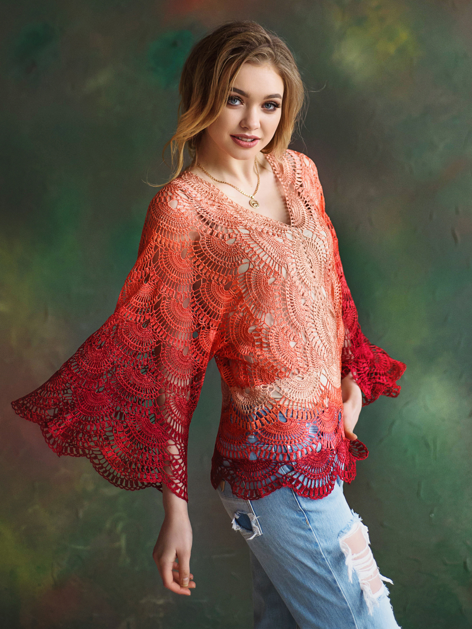 Blusa de croché “SONIA” feita à mão – Tamanho M/L